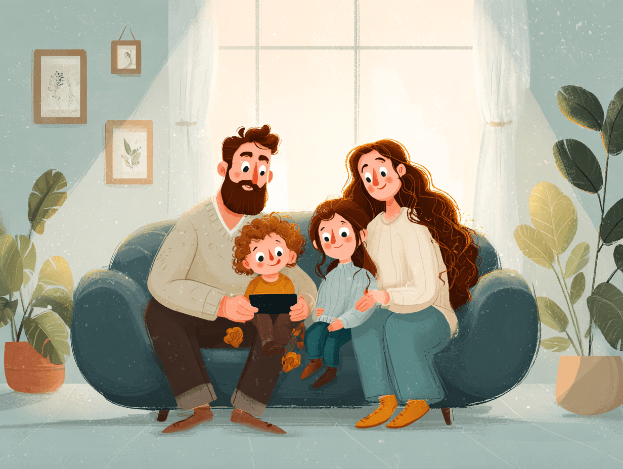 Famille sereine attendant le retour